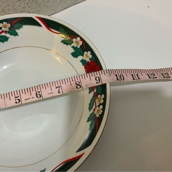 Tienshan “Deck the Halls” Poinsettia Christmas 1ea Serving Bowl 9.25” Fine China - Picture 5 of 6